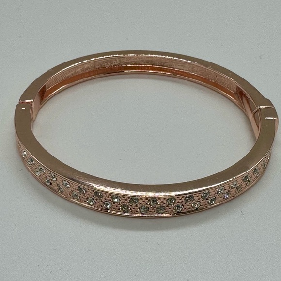 Rose Gold Tone Pave Crystal Hinged Bangle Bracelet Made with Swarovski Crystals - Picture 6 of 11